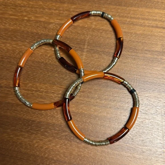 Set of 4 Allie+Bess Orange Brown and Gold Beaded Zo Bracelets Set - Picture 2 of 5